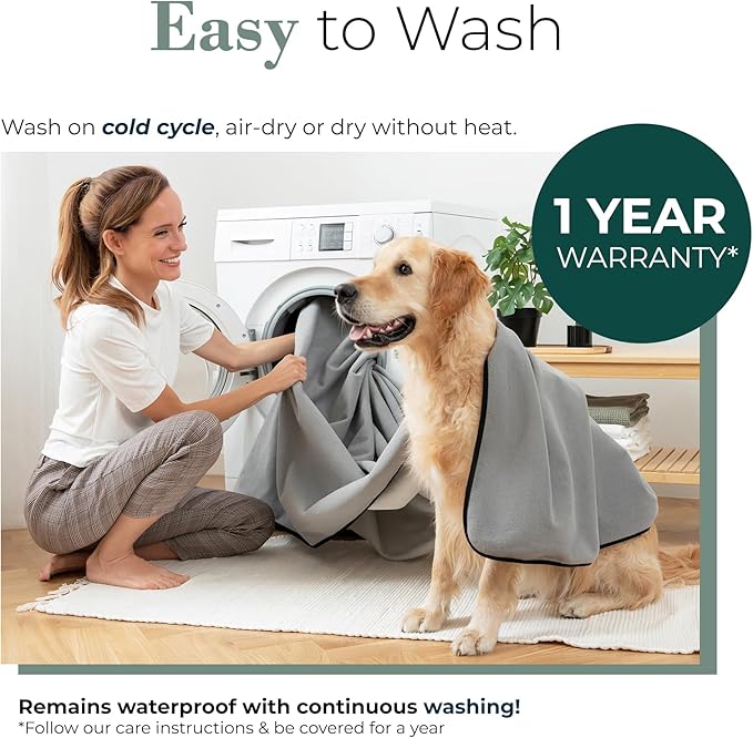 Waterproof Dog Blanket - Multipurpose Lekproof Blanket for Pets or Adults - Furniture Protector for Bed, Couch, Water Proof & Stain Resistant Easy to Clean Throw Blanket, Reversible Grey 50"x60"