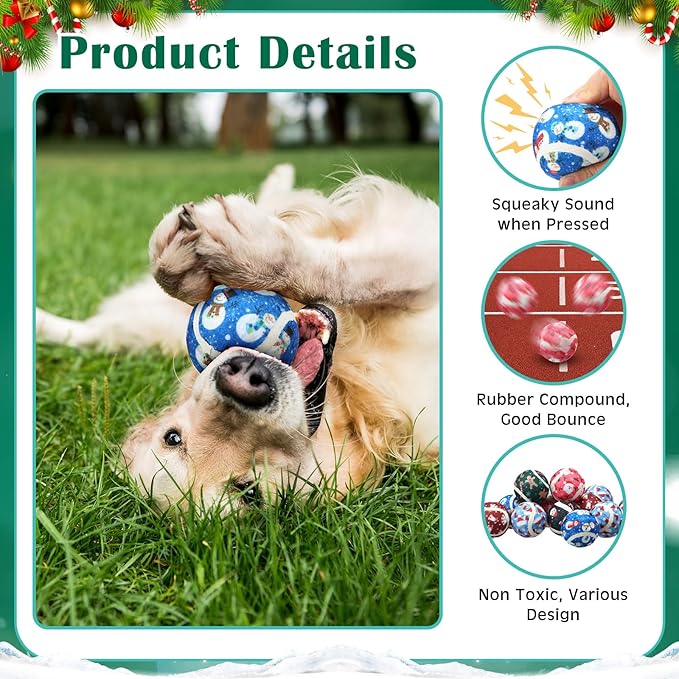 36 Pcs Dog Squeaky Tennis Balls 2.5 Inch Interactive Balls for Small Medium Large Dogs Teething Chew Toys for Throwing Fetch Exercise Playing Outdoor 6 Style(Snowman)