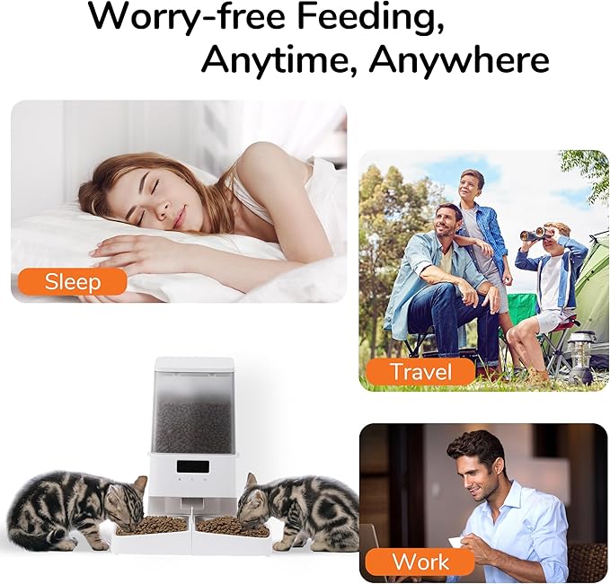 FUKUMARU Automatic Cat Feeder, WiFi Automatic Dog Feeder with Freshness Preservation, 5L Timed Cat Food Dispenser with Elevated Bowls, Up to 10 Meals Per Day