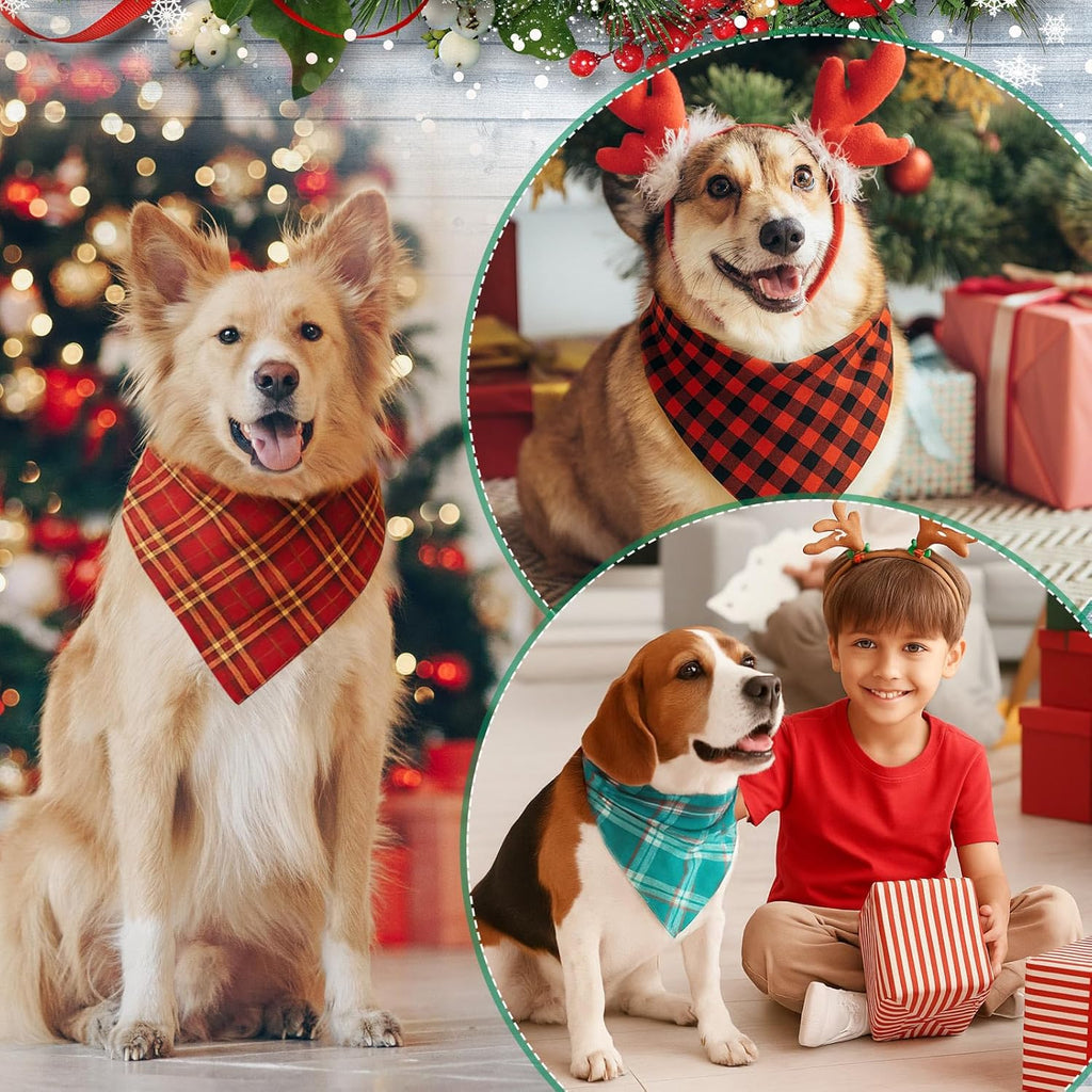 Abbylike 50 Pieces Christmas Plaid Dog Bandanas Bulk Xmas Bandanas for Dogs Triangle Kerchief Bibs Scarf Set for Christmas Pet Costume Accessories Decoration (31.5 x 21.7 x 21.7)