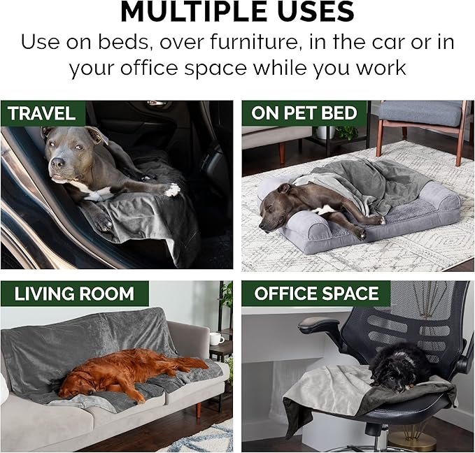 Furhaven Waterproof Throw Blanket for Dogs & Indoor Cats, Washable - Two-Tone Luxe Velvet Dog Blanket - Granite Gray, Small