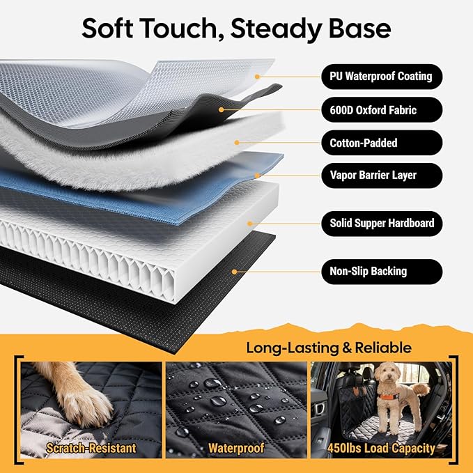 Wigoo Dog Truck Seat Cover for Back Seat, Dog Hammock with Hard Bottom Support, Seat Extender for 2-4 Large Dogs Heavy Duty Waterproof, Backseat Protector for Crew Cab Truck/SUV, XL Size, Black+Orange