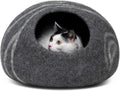 MEOWFIA Cat Cave – Premium Felt Cat Bed for Indoor Cats, Handmade 100% Merino Wool (Large, Dark Grey)