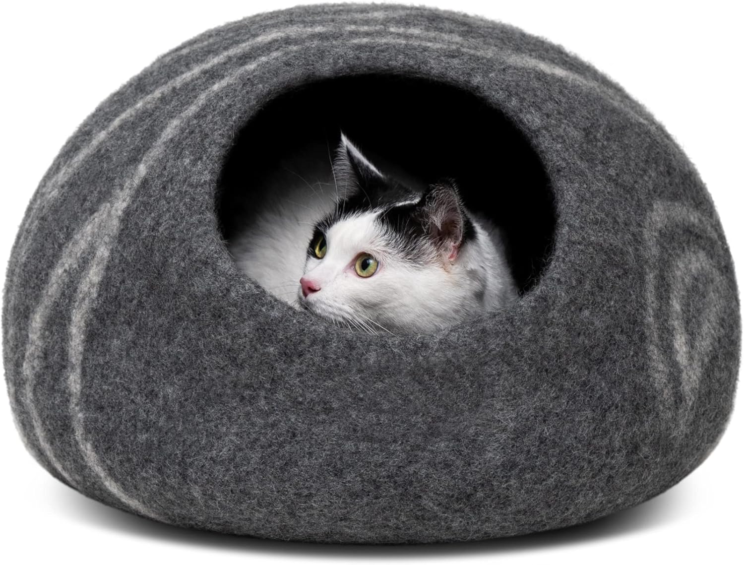 MEOWFIA Cat Cave – Premium Felt Cat Bed for Indoor Cats, Handmade 100% Merino Wool (Large, Dark Grey)