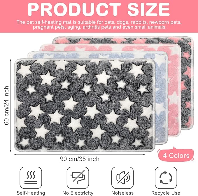 4 Pack Self Heating Cat Bed Cat Self Warming Pad with Removable Cover Extra Warm Thermal Pet Pad Washable Pet Crate Mat Anti Slip Kennel for Indoor Outdoor Pets(Star,24 x 35 Inches)