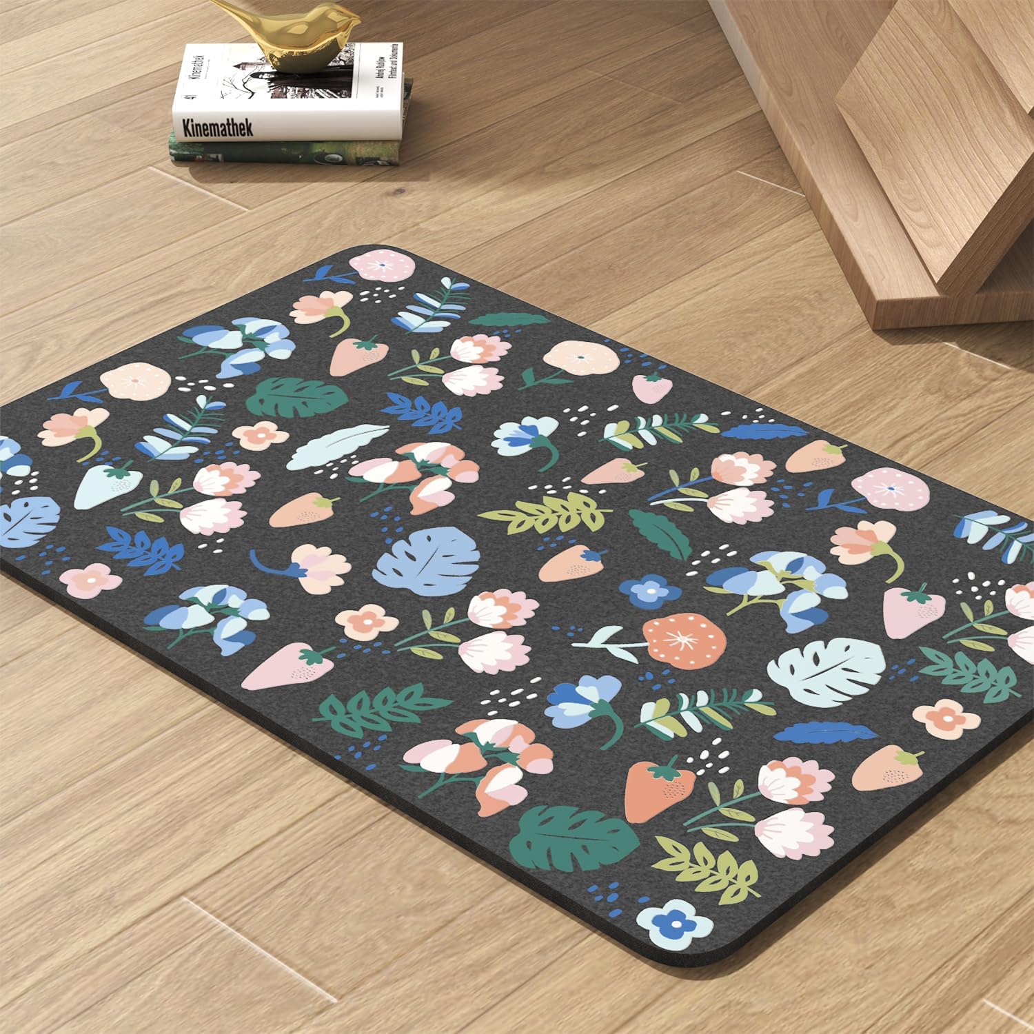 Pet Feeding Mat-Absorbent Dog Mat for Food and Water Bowl-No Stains Quick Dry Water Dispenser Mat-Dog Accessories Pet Supplies-Bowl for Messy Drinkers（DARKFLOWERS,17"x28"