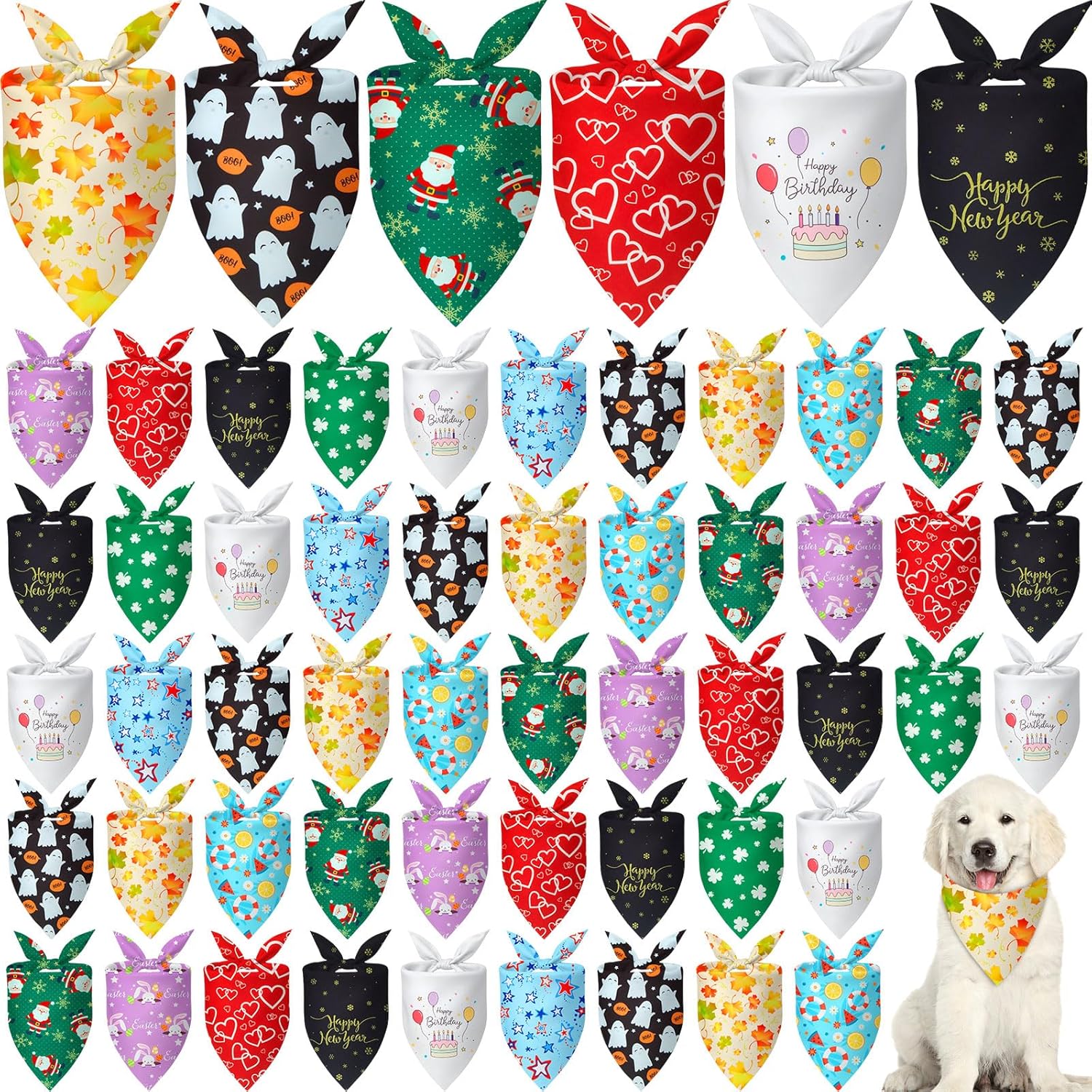 Weewooday 50 Pcs Holiday Dog Bandanas Bulk Dog Bandanas for Fall Autumn Halloween Christmas Soft Bibs Adjustable Triangle Bandana for Small Medium Large Costume (25.6 x 17.7 x 17.7 Inch)