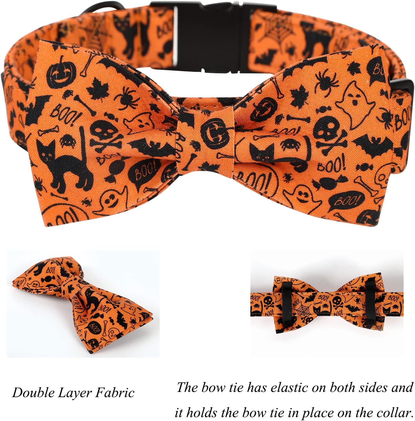 Lionet Paws Halloween Dog Collar with Bowtie - Cute Cotton Adjustable Fall Bowtie Dog Collar with Metal Buckle for Small Medium Large Dog Girl Boy Gift, XS, Neck 8-12in
