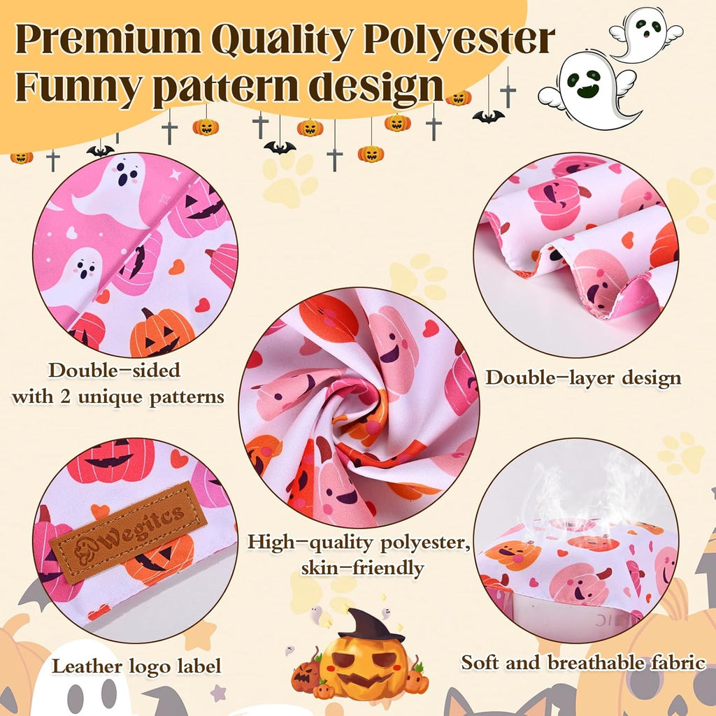 2 Pack Halloween Dog Bandanas,Leather Brand Logo, Double-Layed Soft Skin-Friendly Fabric, Autumn Scarf Accessory for Boys & Girls,Suitable for Halloween, Daily Walks & Family Outings