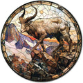 Lygond Metal Sign Tin Sign Circular Stained Glass Mountain Goat Vintage Sign For Club 8×8 Inches