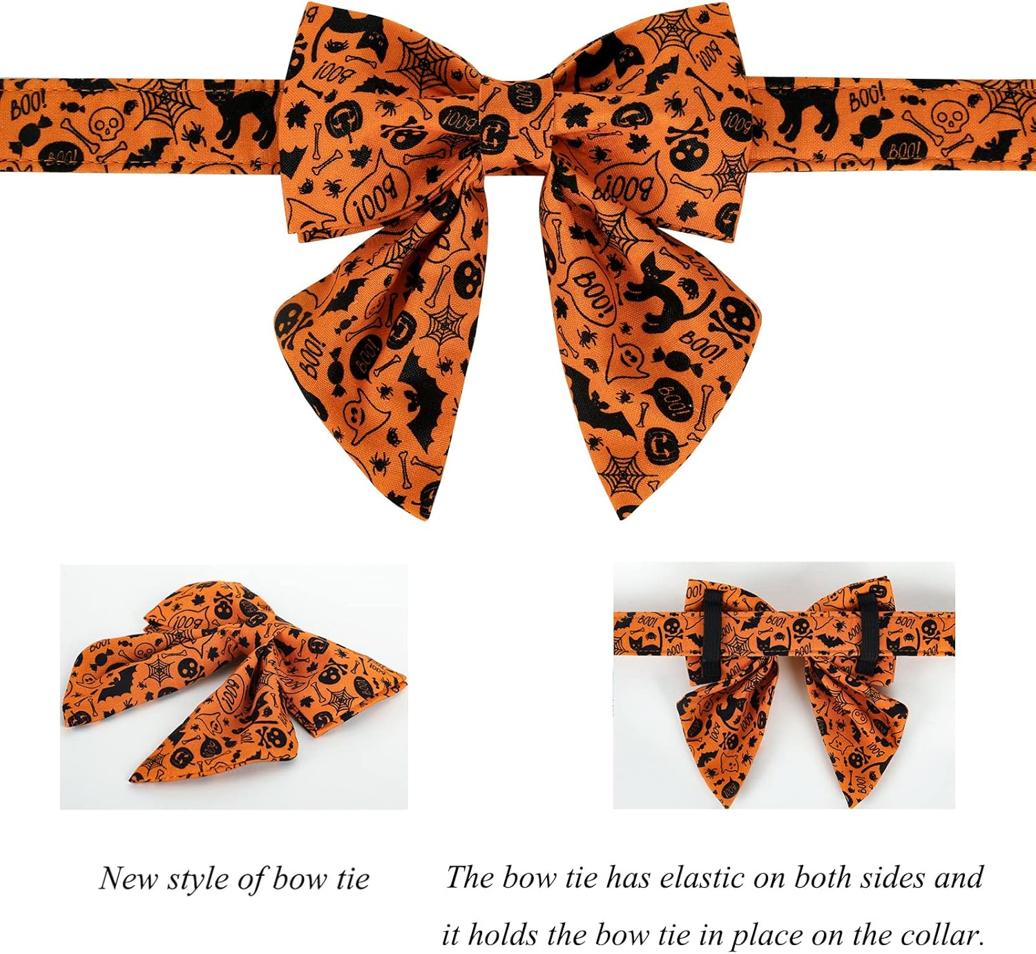 Lionet Paws Halloween Dog Collar with Bowtie - Cute Cotton Adjustable Fall Bowtie Dog Collar with Metal Buckle for Small Medium Large Dog Girl Boy Gift, M, Neck 13.5-22in