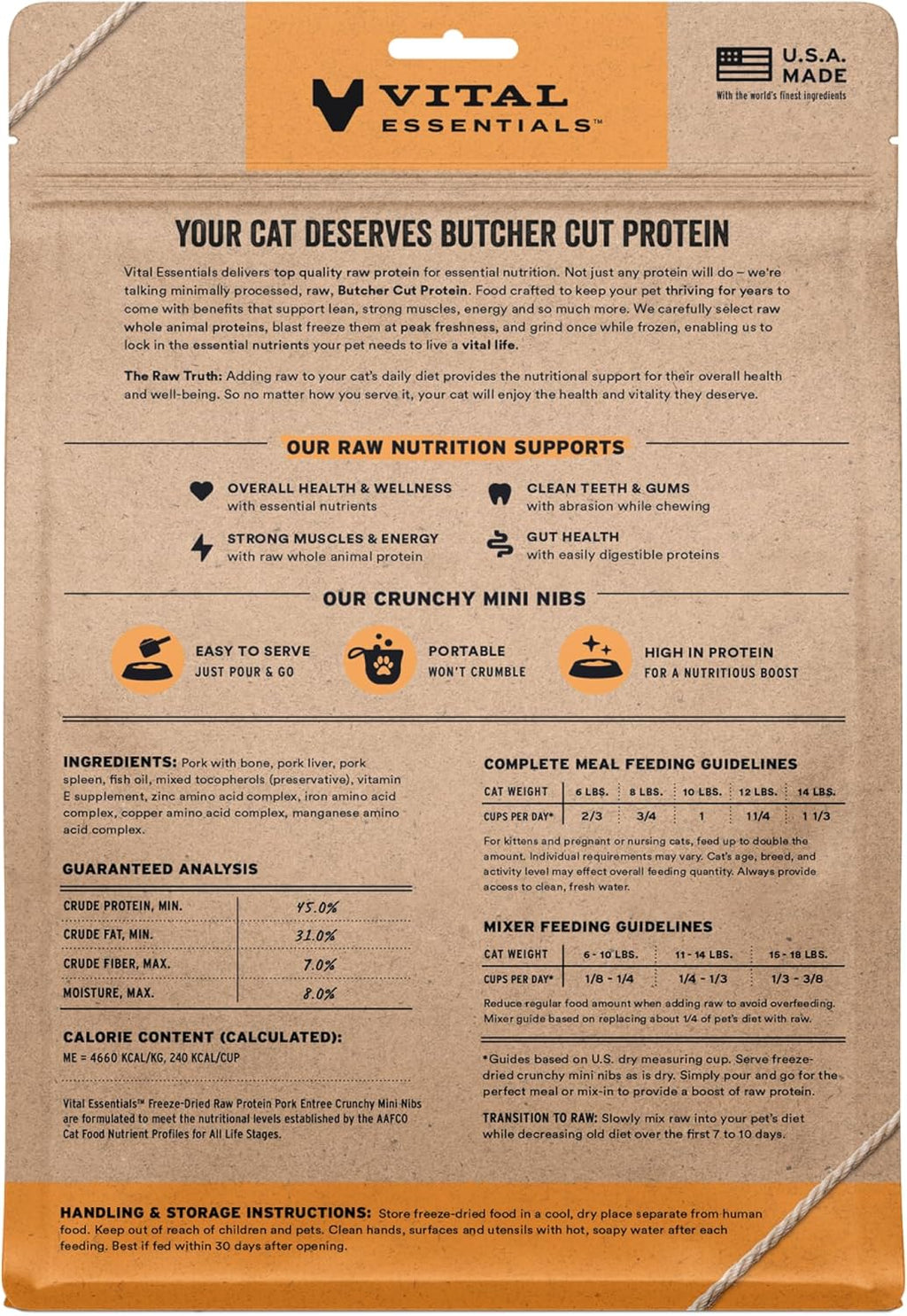 Vital Essentials Freeze-Dried Raw Pork Meal or Mixer Cat Food Crunchy Nibs, 12 oz