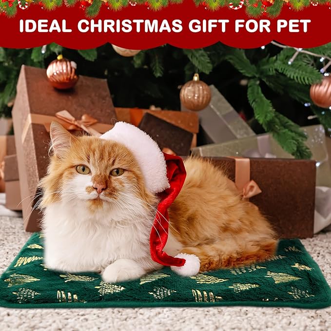 4 Pack Self Heating Cat Bed Cat Self Warming Pad with Removable Cover Extra Warm Thermal Pet Pad Washable Pet Crate Mat Anti Slip Kennel for Indoor Outdoor Pets (Christmas Tree,16 x 20 Inches)