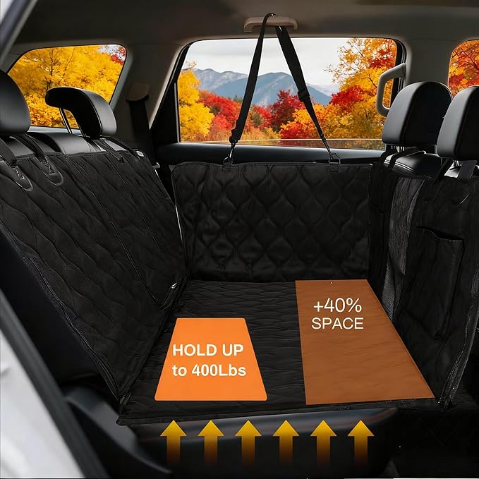 Dog Car Seat Cover for Back Seat, Seat Cover Extender, Hard Bottom Seat Cover with Mesh Window and Storage Pocket, Waterproof Wearproof Pet Hammock Seat Protector for Car/SUV/Small Truck