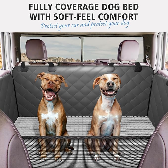 Truck Back Seat Extender for Dogs with Thick Egg Crate Foam Fuzzy Blanket Bed Mat, Soft Pet Car Seat Covers, Sturdy Backseat Trucks Dog Bed for Travel, Waterproof Dog Hammock for Truck Crew Cab
