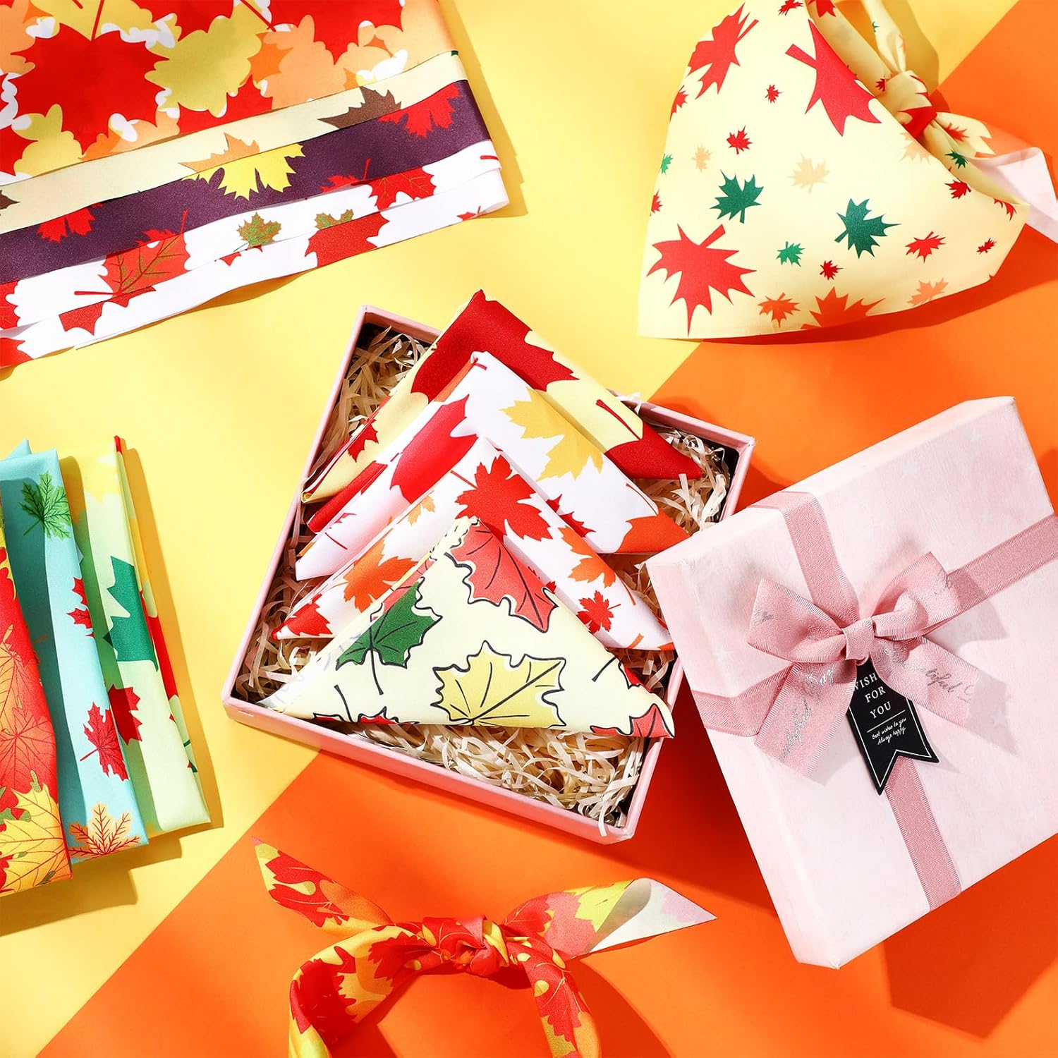 Abbylike 50 Pcs Fall Thanksgiving Dog Bandanas Bulk Maple Leaves Bandanas for Dogs Triangle Kerchief Bib Scarf for Pets Autumn Costume Photo Props Accessories Pet Shops, 25 Styles (31.5 x 21.7 x 21.7)