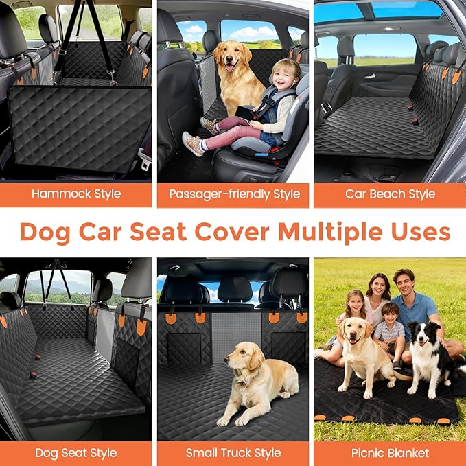 Dog Seat Cover for Back Seat Hard Bottom,Holds 500 lbs,Waterproof Dog Car Seat Cover for Back Seat Extender,Scratch-Proof Pet Hammock for Car,SUV,Truck - with Mesh Window & Storage,BlackOR
