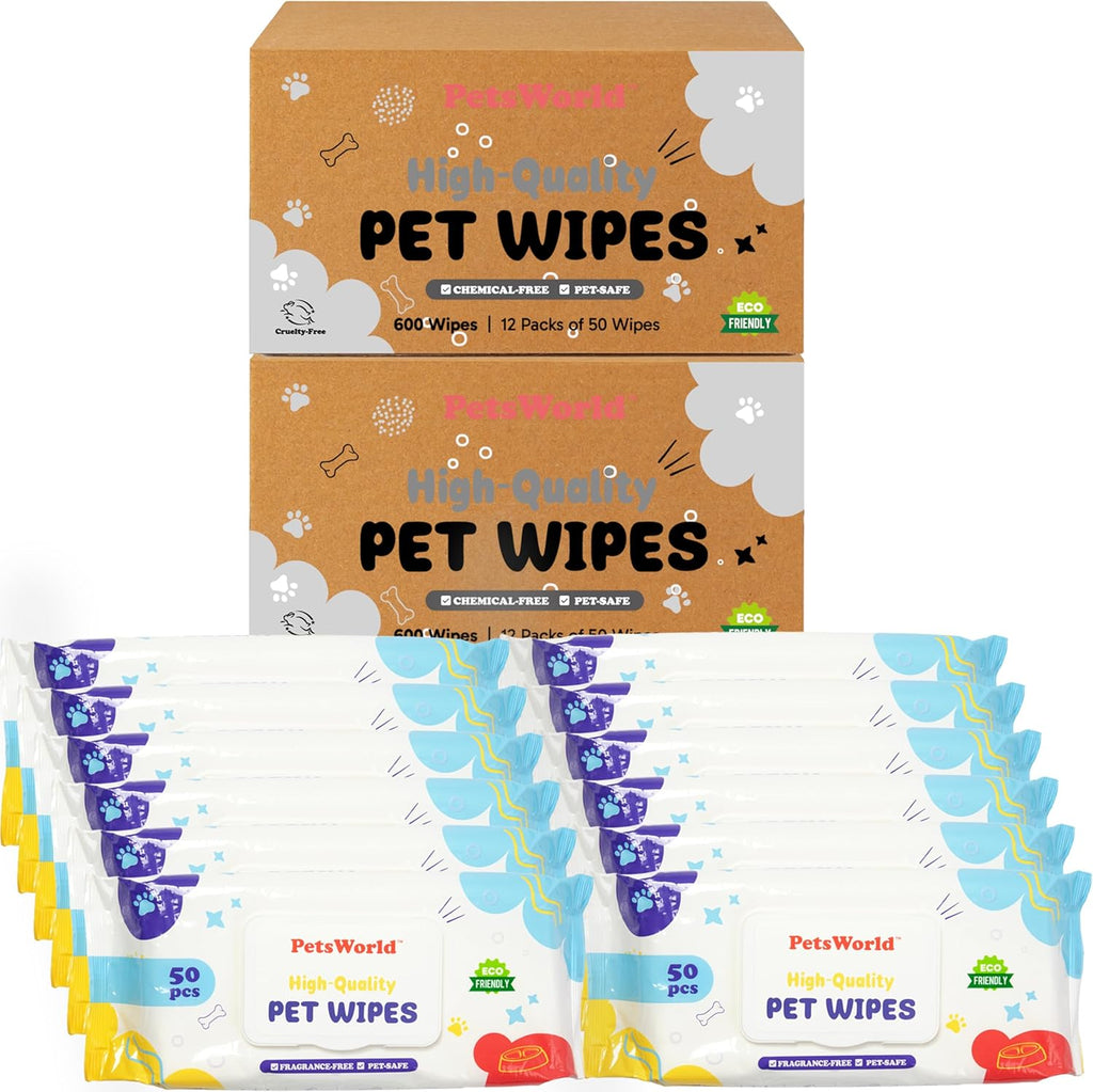 PETSWORLD Pet Wipes for Dogs & Cats, Unscented, Hypoallergenic, Chemical-Free, Biodegradable (98%), Thick & Durable, Textured Grooming Wipes (Unscented, 1200 Count)