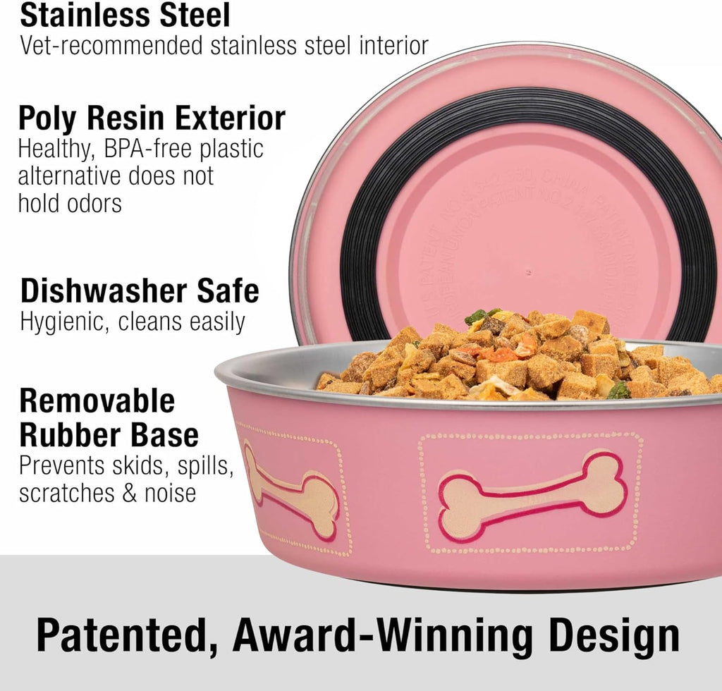 Loving Pets Bella Dog Bowls- Stainless Steel Dog & Cat Bowls - Spill Proof Dog Food Bowl, Cat Bowl, Puppy Essentials & Pet Supplies Great for Home & Travel (Large 35-65 lbs, Coastal Pink)