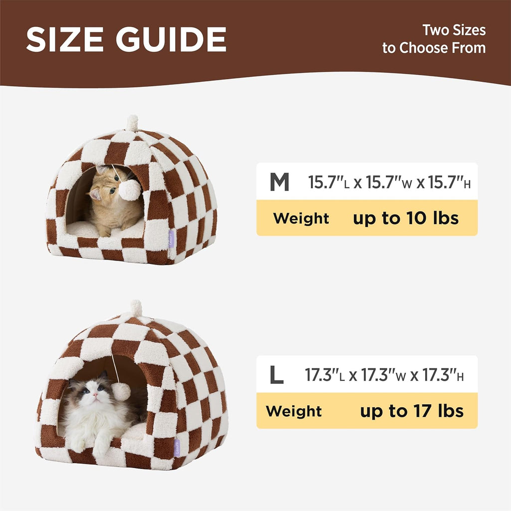 Lesure Cute Cat Beds for Indoor Cats - 2 in 1 Cat Cave Bed for Large Cats, House with Removable Washable Cushioned Pillow, Cozy Tent House with Non-Slip Bottom, Brown, 17.3 inches