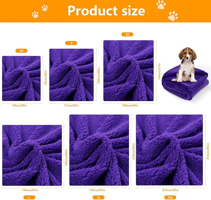 Waterproof Purple Dog Blanket for Couches Beds Covers Reversible Calming Pet Blankets for Large Dogs Puppy Cats Leakproof Sofa Couch Washable Cover Cat Fluffy Fleece Pet Cover for Warm-XL-85x57in