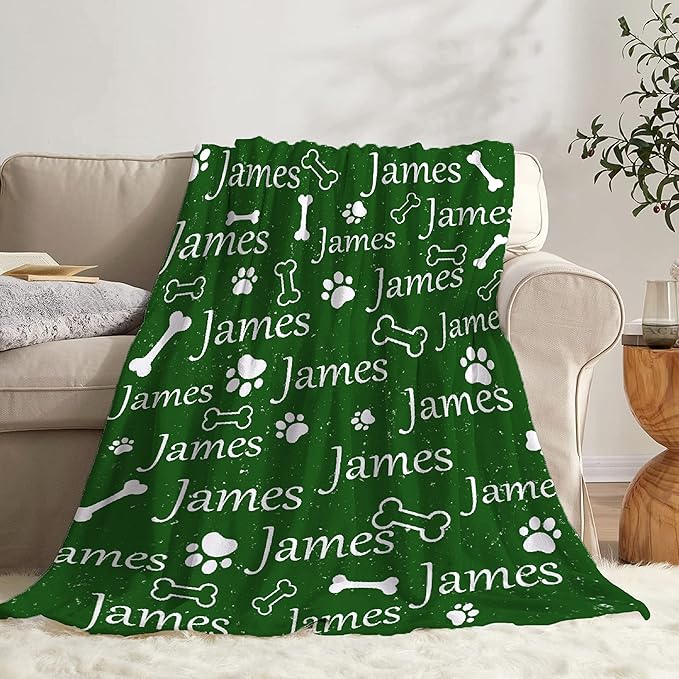 Personalized Dog Paw Print Blanket - Custom Dog Blanket with Pets Name, Cute Paw Print Pet Throw, XL 120"x90"