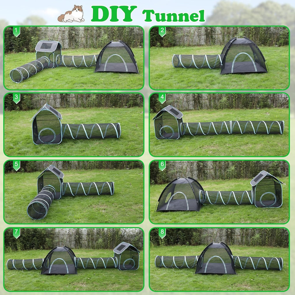 YUEPET Large Outdoor Cat Enclosures, 4 in 1 Portable Cats Tent with Cat Tunnels, Outside Kitten Playpen Tents DIY in Multiple Ways for Cats and Small Animals