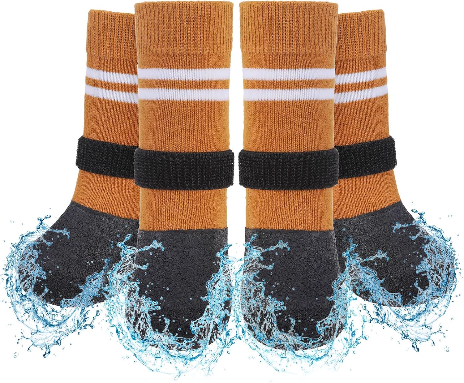 SCENEREAL Anti Slip Dog Boots & Paw Protectors for Hardwood Floor, Extended Dog Socks to Prevent Licking Paws, Waterproof Pet Snow Rain Shoe for Winter Small Puppy Senior Dogs, Khaki S