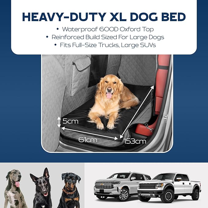 Ruff Liners Truck Back Seat Dog Bed Cushion, Extra Large Black – As Seen on Shark Tank – for Large Seat Extender & XL Floor Cover – Waterproof, Machine-Washable – Backseat Dog Bed with Rebound Foam