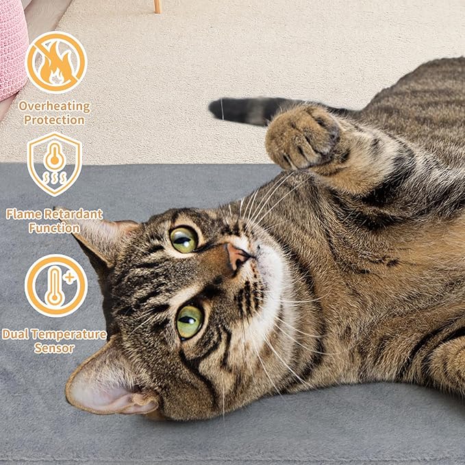 Pet Heating Pad for Cats and Dogs, 28 x 16 Inch Heated Cat Bed, Auto Temperature Control, Waterproof, Electric Mat