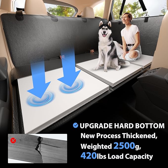 Back Seat Extender for Dogs-Upgraded PU Leather, Hard Bottom Dog Car Seat Cover for Back Seat, Anti-Scratch Backseat Extender for Dogs,Waterproof Dog Hammock for Car, SUV, 420lbs