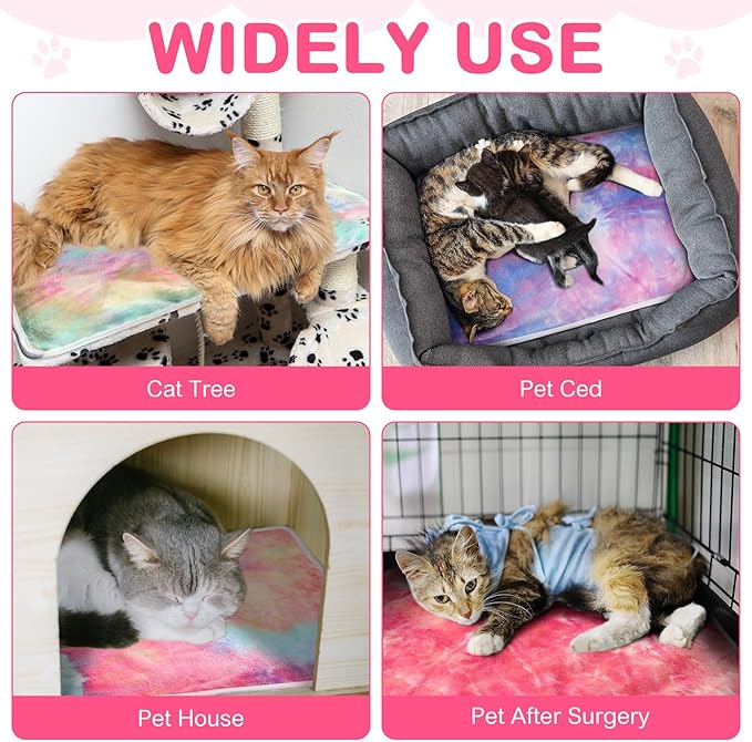 4 Pack Self Heating Cat Bed Cat Self Warming Pad with Removable Cover Extra Warm Thermal Pet Pad Washable Pet Crate Mat Anti Slip Kennel for Indoor Outdoor Pets(Tie Dye,20 x 28 Inches)