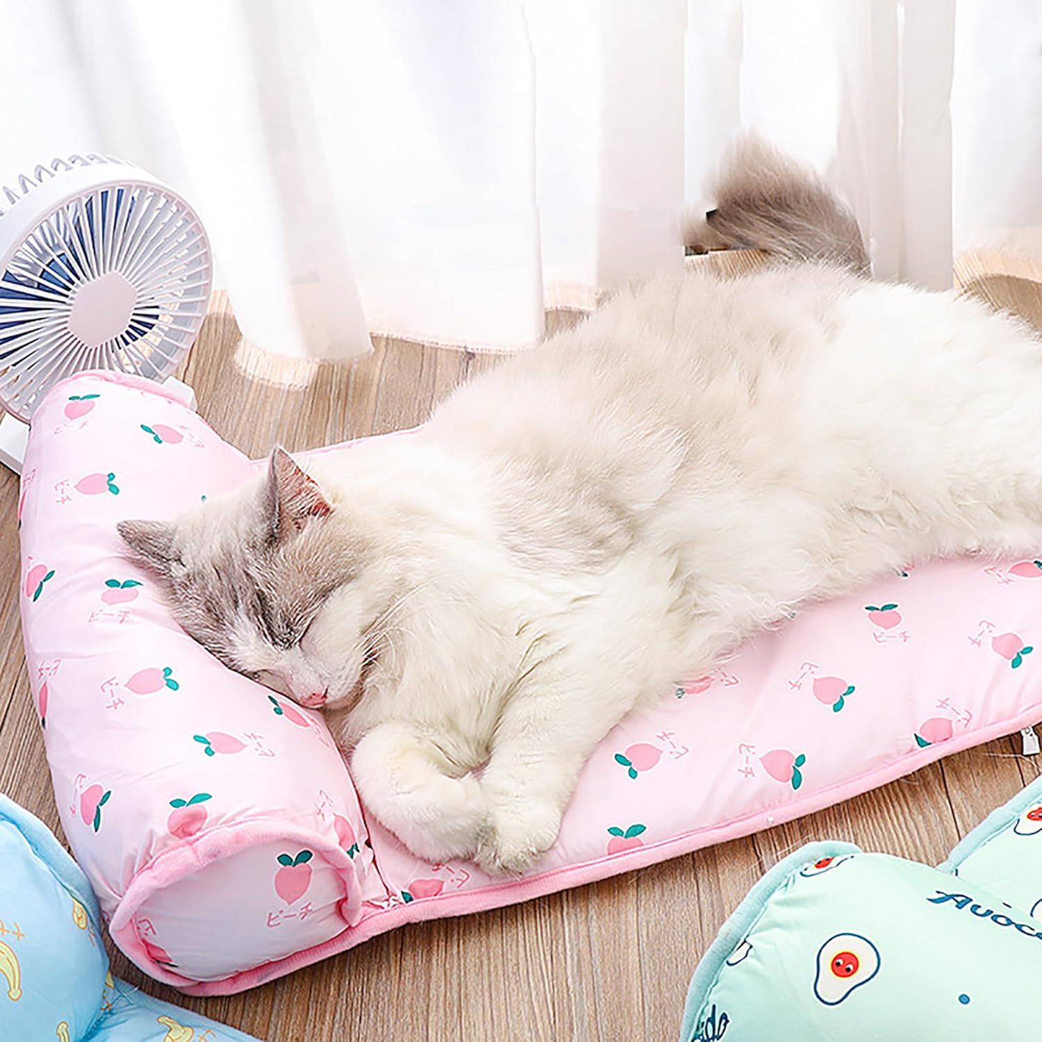 PUMYPOREITY Cooling Dog Bed, Pet Cooling Mat with Pillow, Ice Silk Cooling Dog Blanket, Self Cooling Pad for Cat,Dog, Washable Summer Pet Mat for Kennel, Crates, Sofa, Floor, Pink, S