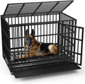 LEMBERI 48/38 inch Heavy Duty Indestructible Dog Crate, Escape Proof Dogs Cage Kennel with Lockable Wheels,High Anxiety Double Door Kennel,Extra Large Crate Indoor for Large Dog with Removable Tray