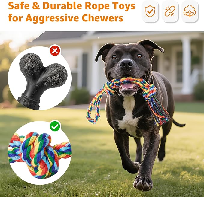 Heavy Duty Dog Rope Toys for Aggressive Chewers - 3 Packs Indestructible Cotton Dog Chew Toys for Small Medium Breed - Exercise Interactive Tug of War Dog Toy for Boredom, Teeth Clean(Miax Colors)