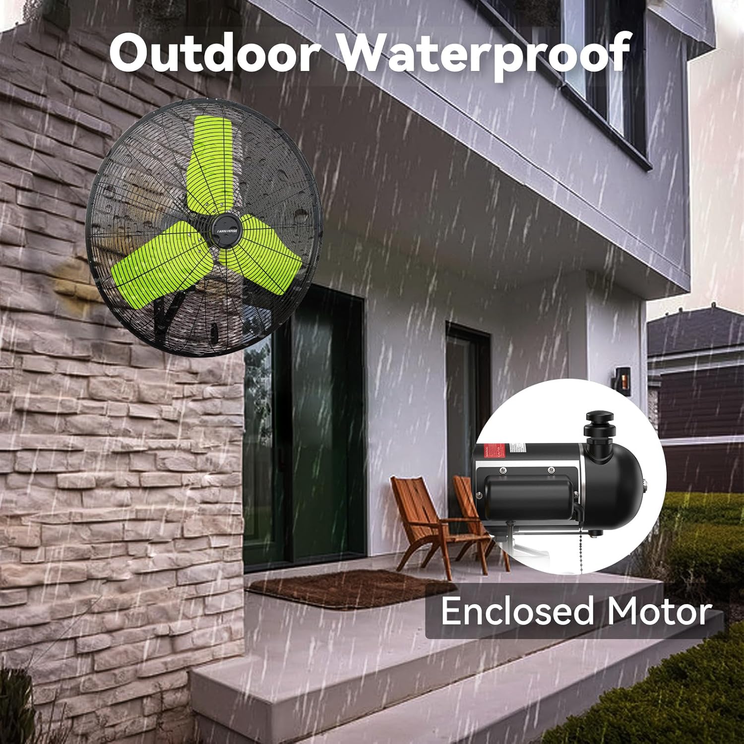 24 Inch 9500 CFM Waterproof Wall Fan Pro Series - Outdoor High Velocity Wall Mount Fan with Enclosed Motor for Residential, Warehouse, Patio, Shop, Garage, Barn UL Safety Listed