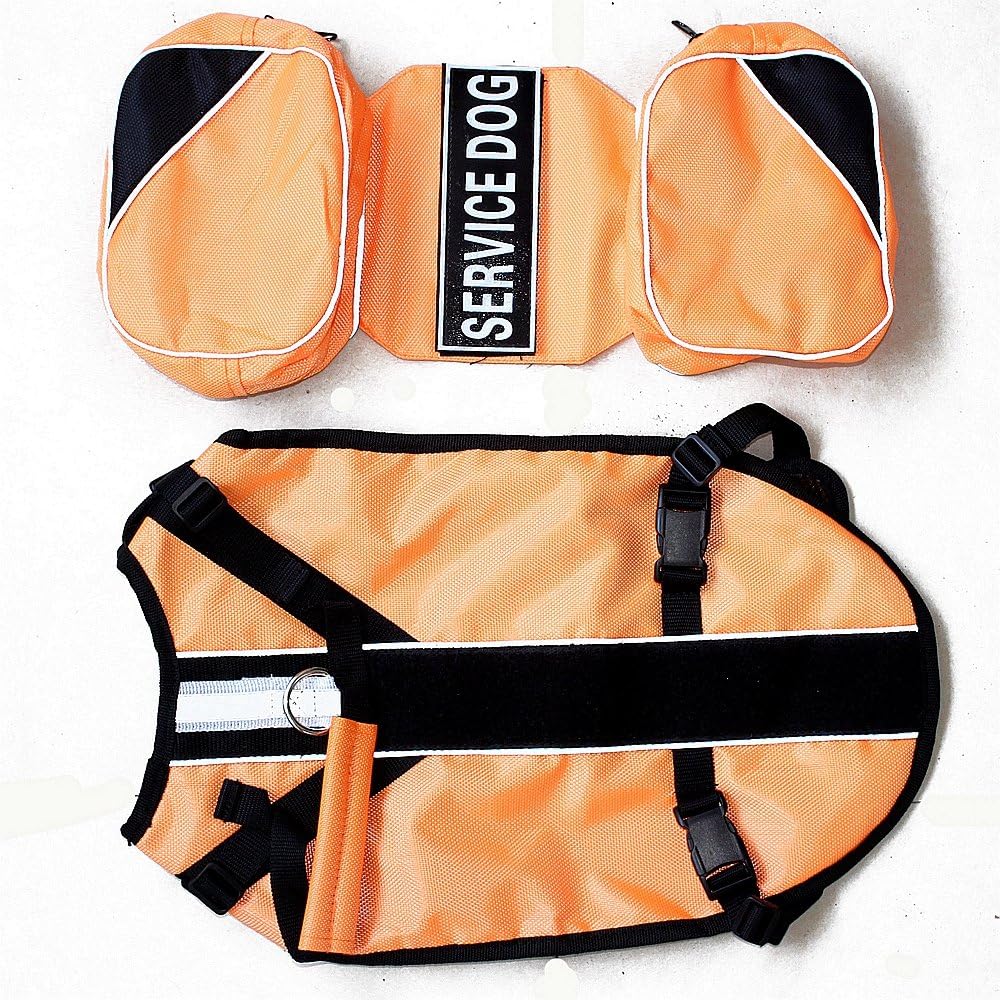 Serijoars Dog Vest Harnesses with Saddlebag Backpack for Camping & Travel - Reflective Hound Hiking Backpack Saddle Bag - Lightweight Vest Harness for Medium & Large Dogs (Orange, S)