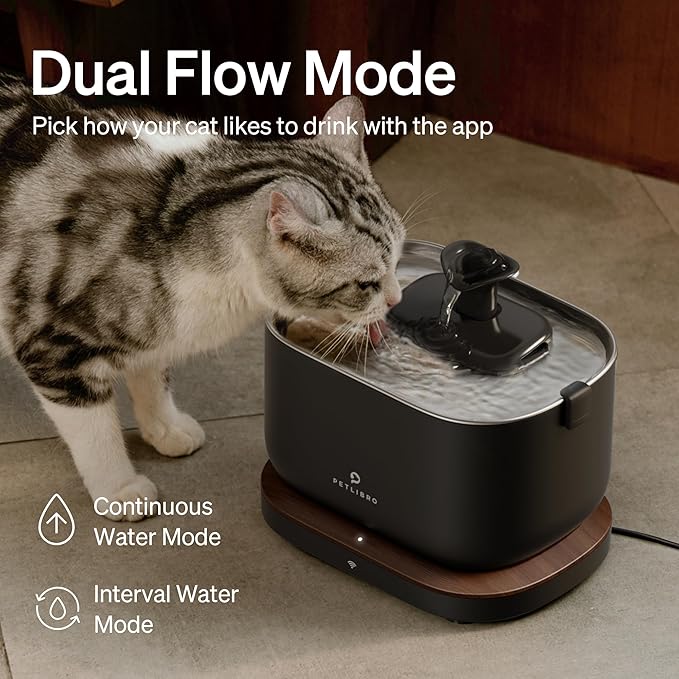 Bundle of PETLIBRO App Monitoring Cat Water Fountain with Wireless Pump + 4 Packs Genuine Replacement Filters, 2.5L/84oz Dockstream Pet Water Fountain for Cats Inside, Auto Cat Water Dispenser Dog