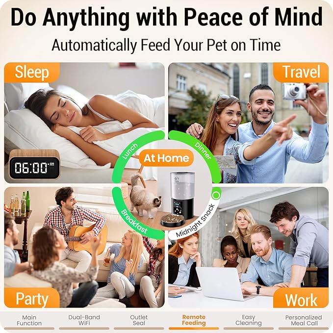 Automatic Cat Feeder with 5G WiFi : 5L Automatic Dog Feeder with Sealed Outlet, Timed Auto Cat Food Dispenser with APP Control for Pets, Detachable for Easy Clean - 21 Cup