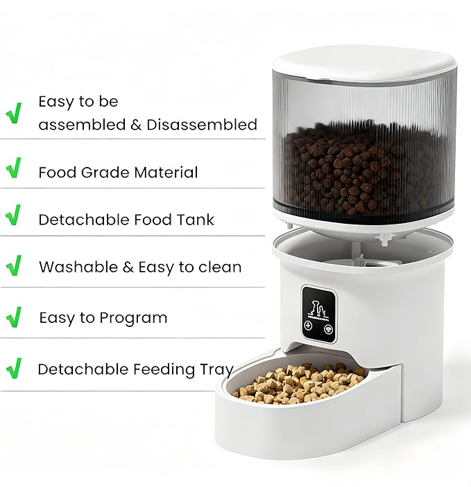 Automatic Cat Feeders - Timed Pet Feeder for Cats and Dogs with Dry Food Dispenser, APP Control Smart, 4L Grain Storage Bucket, Dual Power Supply, Programmable Portion Control (Black Visible)