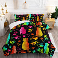 Kawaii Cat Animal Comforter 3Pcs Twin Lovely Pet Cat Bedding Set for Kid Teen Girl Boy Adult Room Decor Cartoon Kitten Paw Heart Bamboo Leaf Pattern Quilt with 1 Comforter and 2 Pillowcases