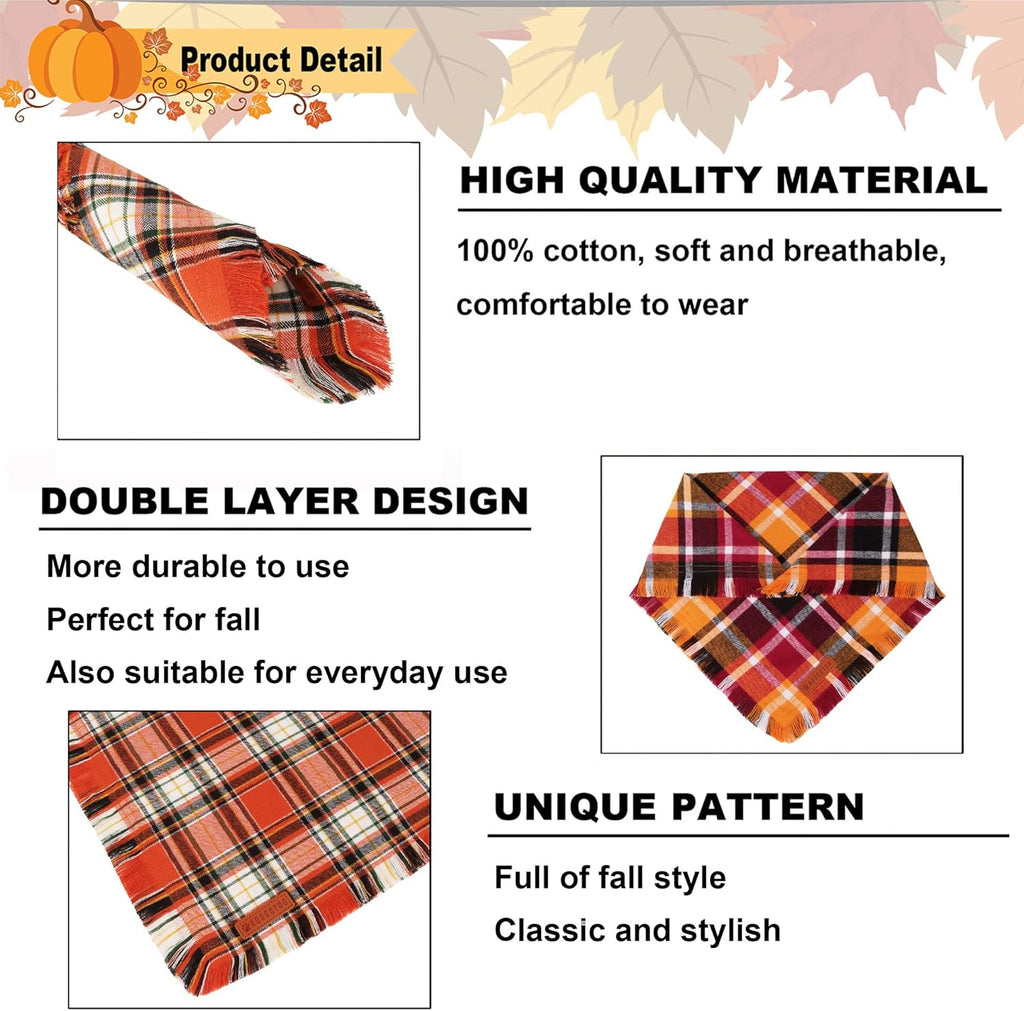 ADOGGYGO Fall Dog Bandana with Tassels Edges, Stylish Orange Plaid Pet Scarf, Multiple Size, Thanksgiving Halloween Fall Bandanas for Extra Large Dogs (X-Large)