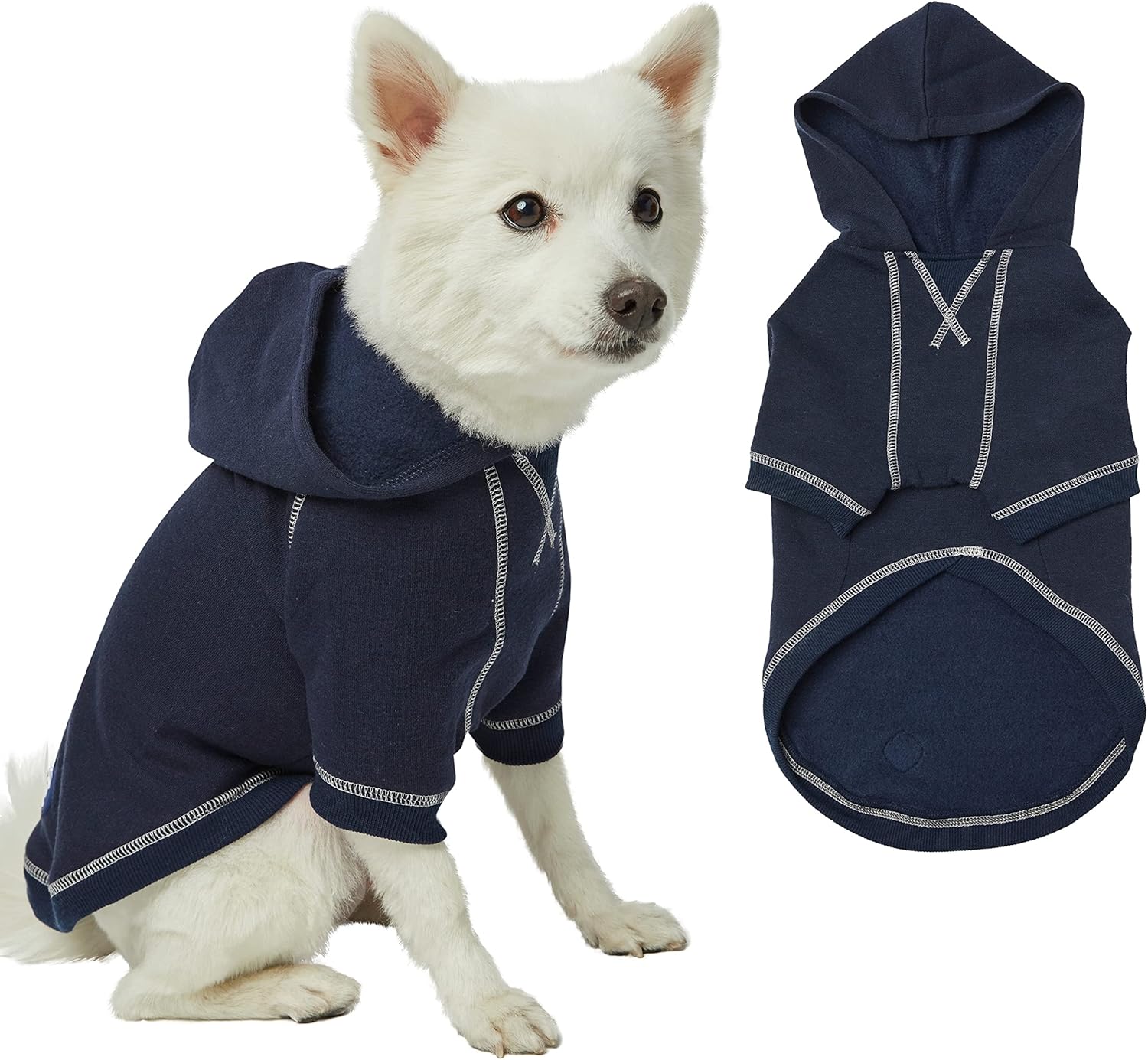 Blueberry Pet Essentials Soft & Comfy Better Basic Cotton Blend Dog Hoodie Sweatshirt in Midnight Blue, Back Length 16", Pack of 1 Jacket for Dogs