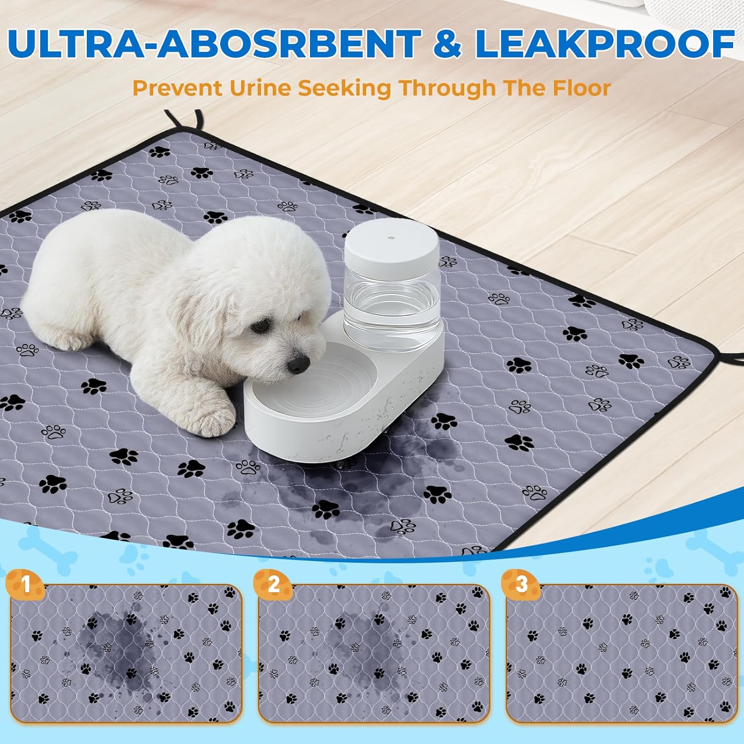 Fostanfly Washable Dog Pee Pads Extra Large 72''x80''-2 Pack Instant Absorb Training Pads, Non-Slip Pet Playpen Mat Waterproof Reusable Floor Mat for Puppy/Senior Dog, Housebreaking & Incontinence