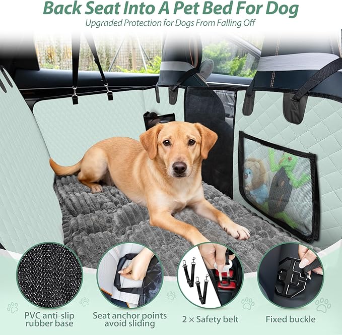 Dog Car Seat Cover Set for Back Seat, Back Seat Cover + Pet Bed Mat Perfect with Mesh Window, Hammock 600D Heavy Duty Scratch Proof Nonslip Durable Soft Back Seat Covers for Cars Trucks and SUVs