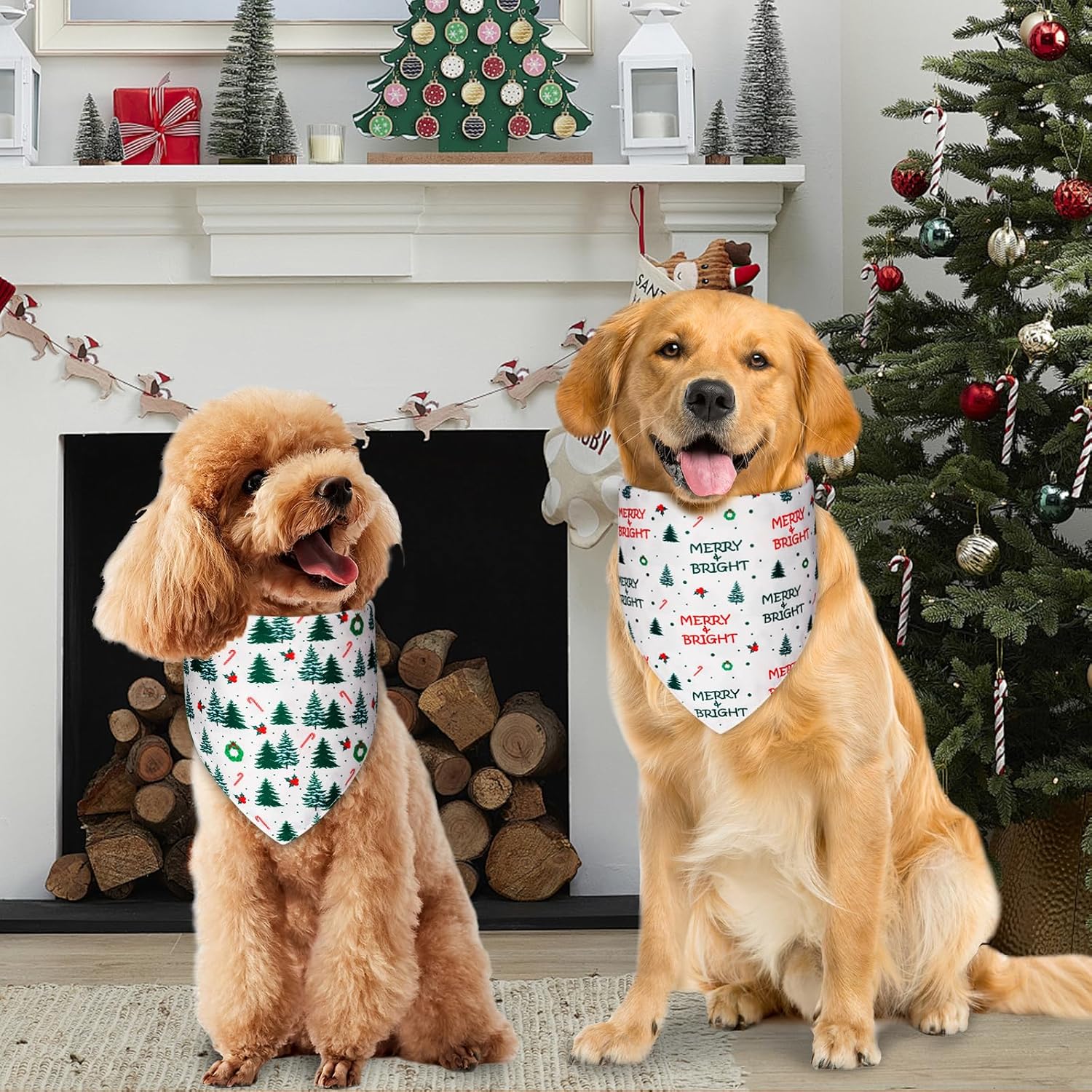 Christmas Dog Bandanas Large 3PCS, 6 Pattern Holiday Scarf for Boy and Girl, Triangle Reversible Bibs Breed for Puppy Pets