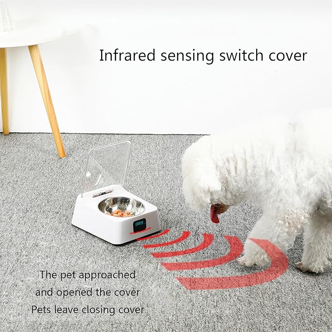 Automatic Open Dog Food Bowls Stress Pet Feeder with Clear Cover Sensing Automatic Feeding Bowls