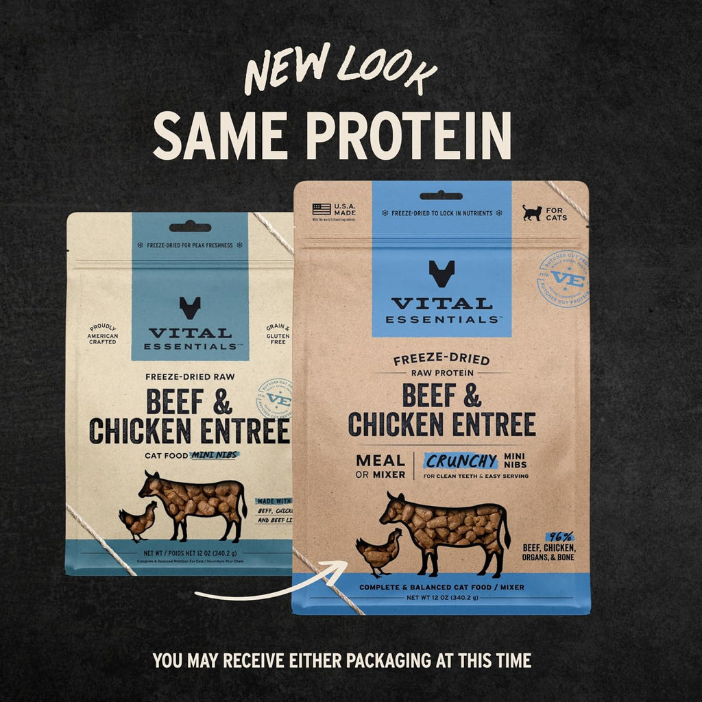 Vital Essentials Freeze-Dried Raw Beef & Chicken Meal or Mixer Cat Food Crunchy Nibs, 12 oz