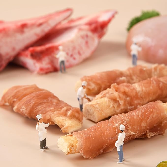 Dog Treats Chicken Wrapped Beef Cartilage w/Calcium Supplement, Rawhide Free Dog Chews Long Lasting, Grain Free Healthy Training Treats Snacks for Small Medium Large Dogs, 12 Counts, 10.6 oz