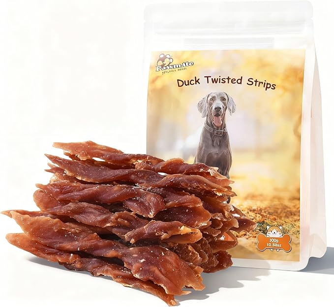 Duck Jerky Dog Treats, Natural Healthy Duck Twisted Strips with 1% Taurine, High Protain Low Fat Dog Training Rewards Treats for Small Medium Large Breeds, 10.6 oz